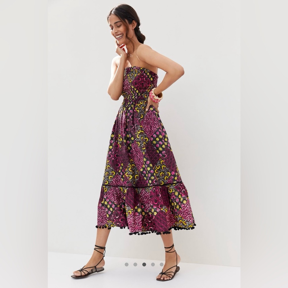 Anthropologie Smocked Abstract Midi Dreas